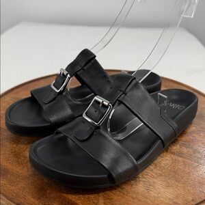 Sarto Sandals Wm 9.5M Braxton Black Leather Buckle Two Strap Slides